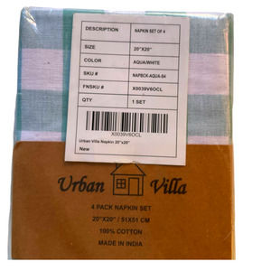 Urban Villa Napkins 4/PK Aqua White Check New in Pkg